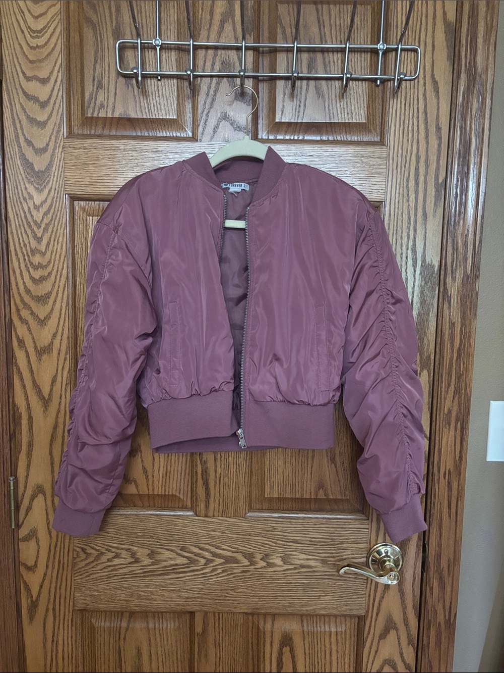 Forever 21 Mauve Cropped Bomber Jacket
